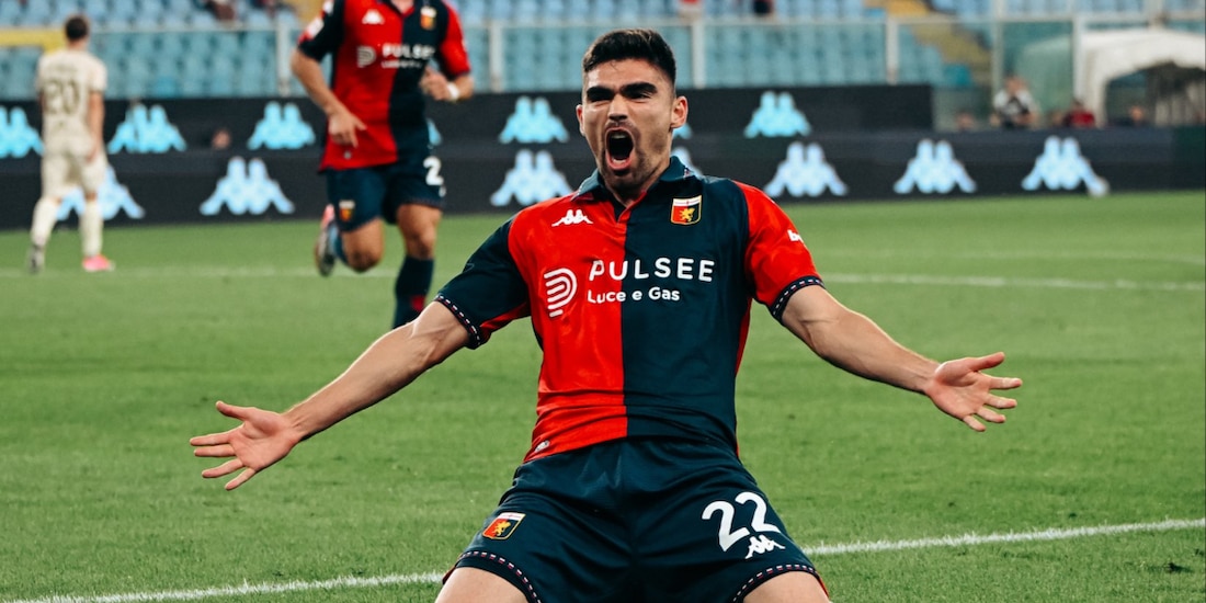 Johan Vásquez festeja su gol con el Genoa en la ronda de 32 de la Copa Italia.
