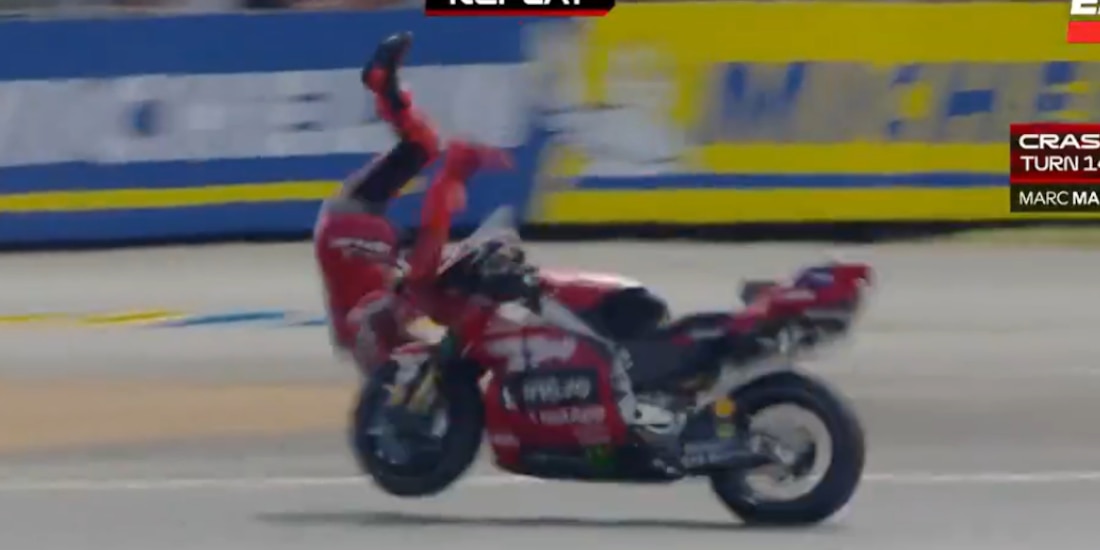 Marc Márquez sufrió aparatosa caída en Francia.