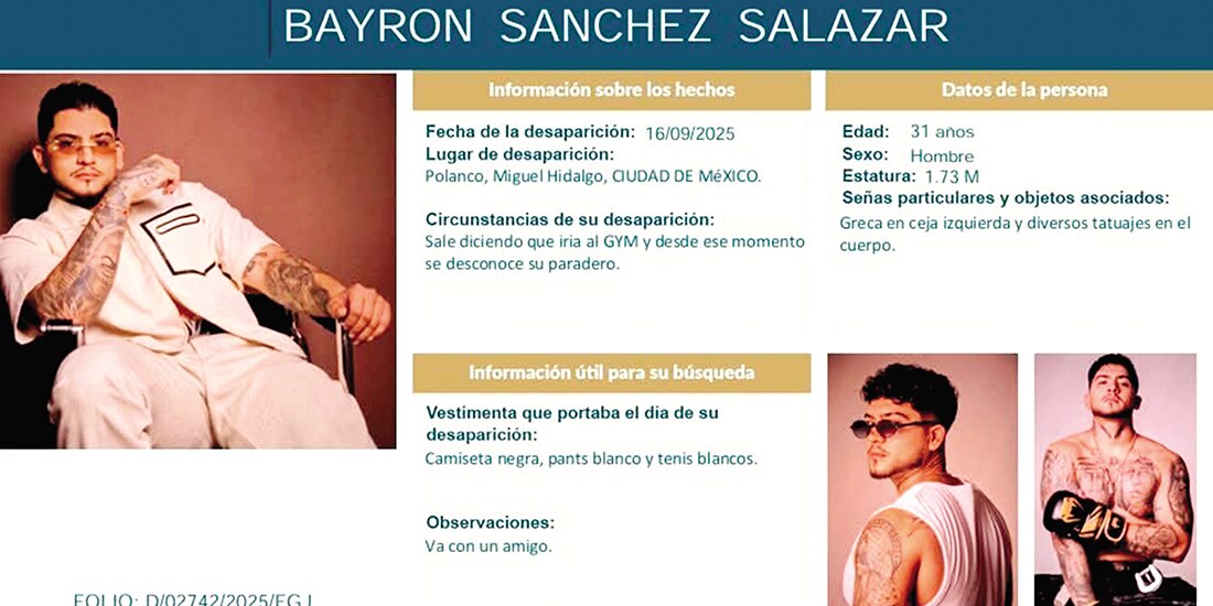 Ficha de búsqueda de Bayron Sánchez, publicada el pasado 18 de septiembre.