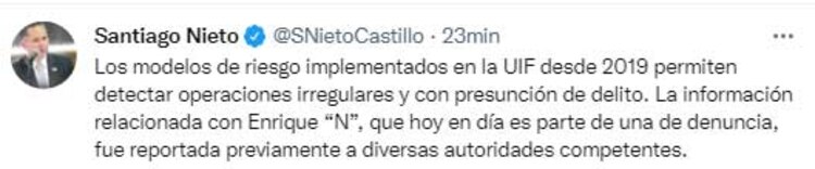 El mensaje de Santiago Nieto en Twitter