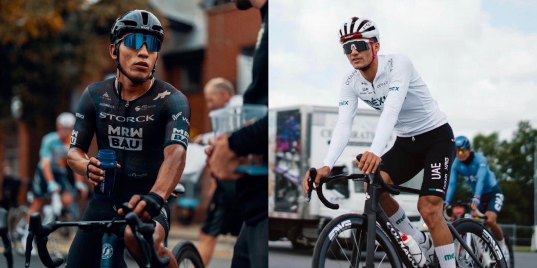 Isaac del Toro y Edgar Cadena arriba de sus bicicletas.