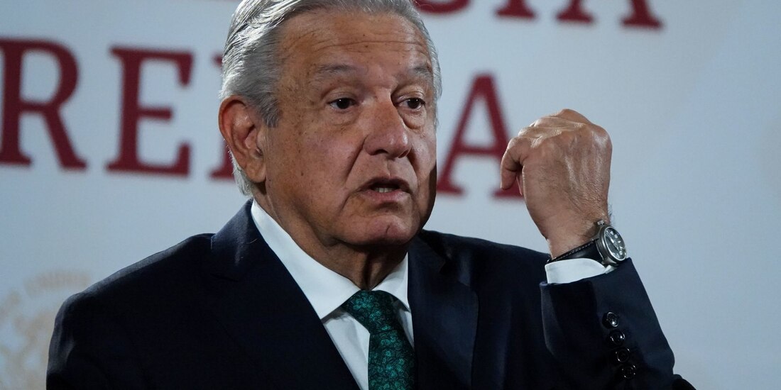 AMLO en conferencia de prensa en Palacio Nacional la semana pasada.