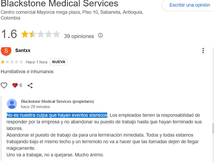 Identifican a empresa donde ocurrió episodio: es Blackstone Medical Services.