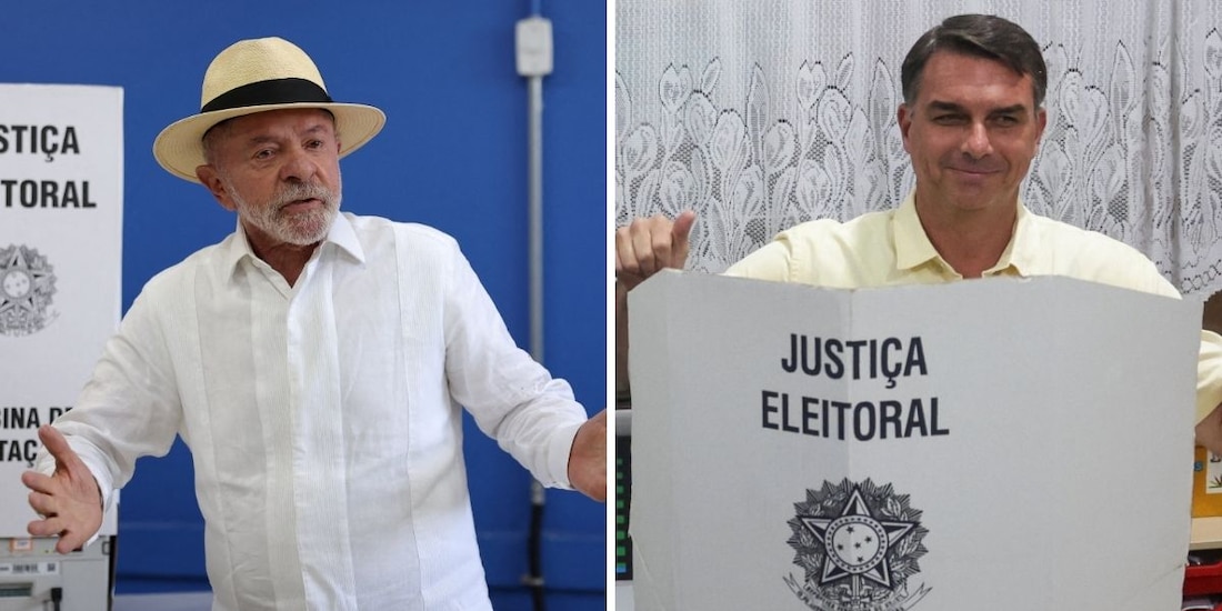 Los candidatos presidenciales Luiz Inácio Lula da Silva (izq.) y Flávio Bolsonaro (der.) votan en las elecciones generales de Brasil.