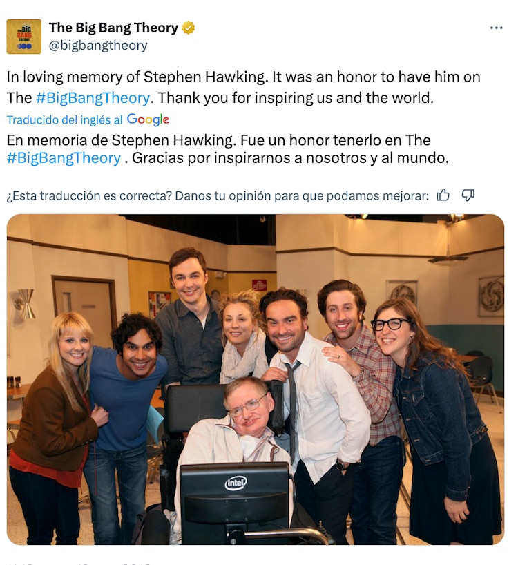 Así despidió el elenco de The Big Bang Theory a Stephen Hawking