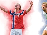 En la imagen, los jugadores de Noruega, Erling Haaland y Harry Kane, de Inglaterra
