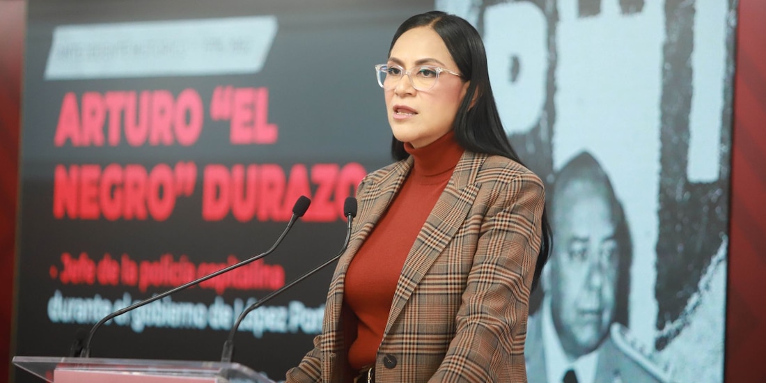 Ariadna Montiel, dirigente nacional de Morena, durante la conferencia semanal del partido.