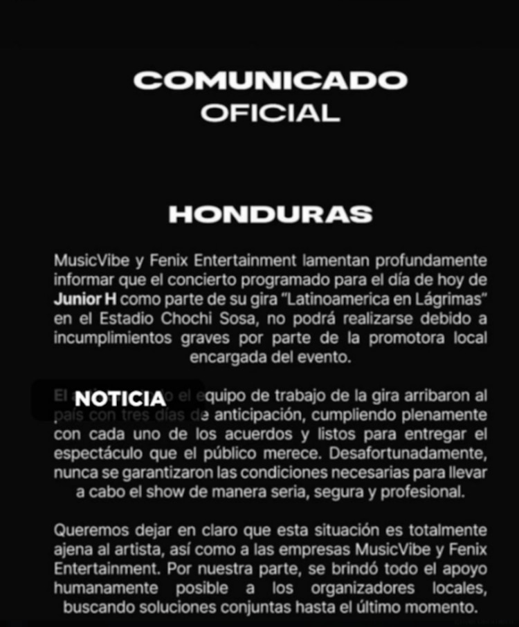 Comunicado de Junior H para Honduras