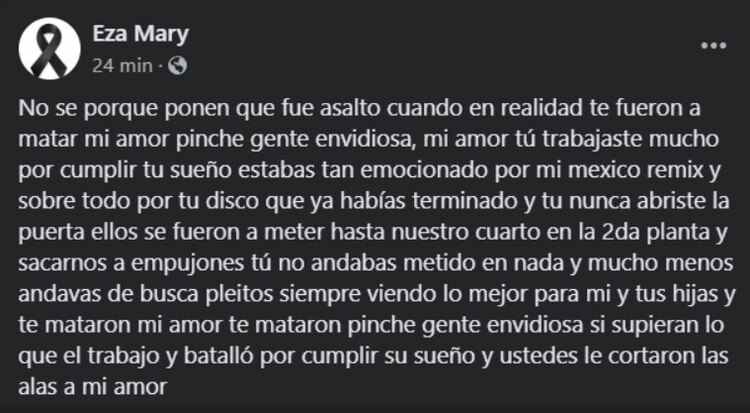 Pareja de Lefty SM emite mensaje tras su asesinato.