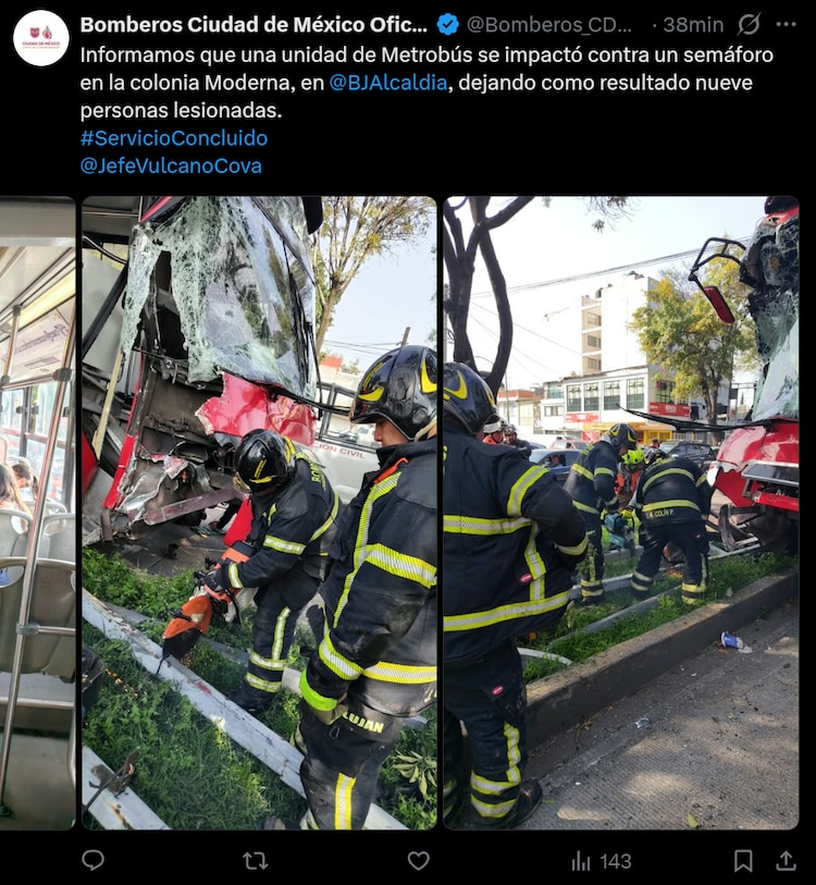 Choque de unidad del Metrobús en la Ciudad de México, el 19 de octubre de 2026.