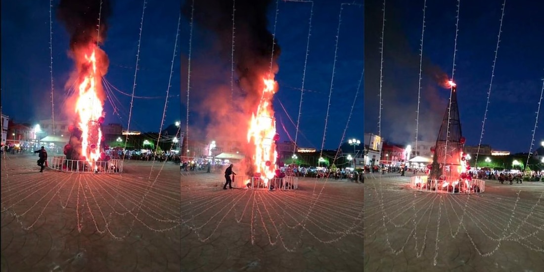 Incendian árbol de Navidad en Zitácuaro