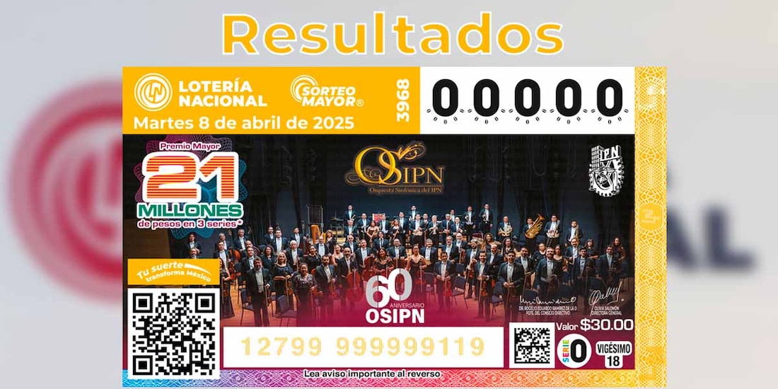 Resultados Sorteo Mayor 3968 del 8 de abril del 2025 de Lotería Nacional.
