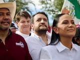 Andrés Manuel López Beltrán, exsecretario de Organización de Morena, durante la marcha en Chihuahua.