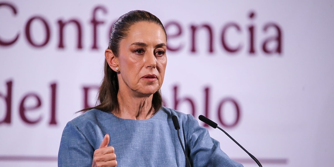La presidenta Claudia Sheinbaum durante la Mañanera del Pueblo.