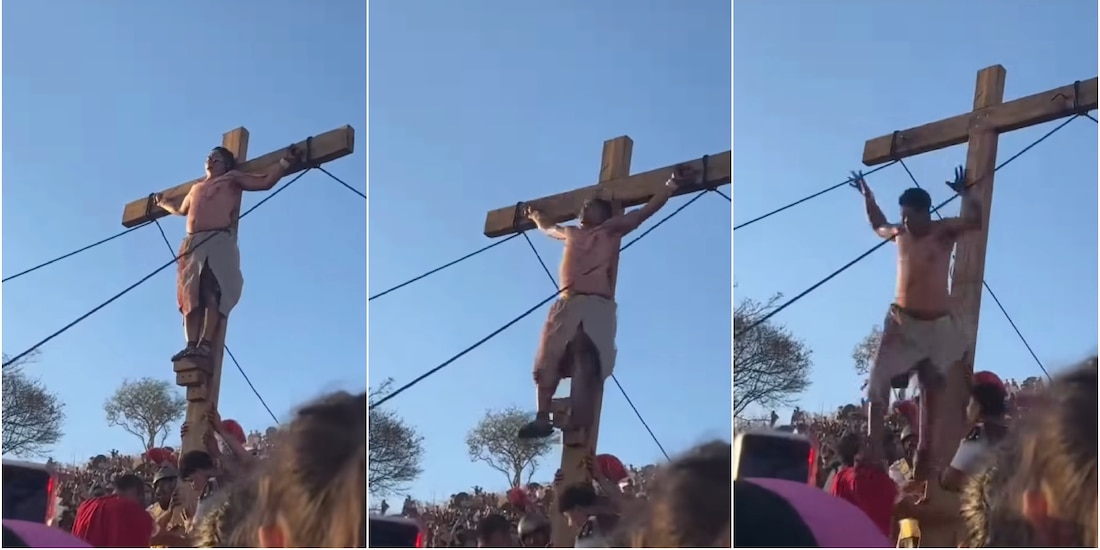 Caída de actor de Jesús durante Viacrucis en Tlaquepaque, Jalisco.