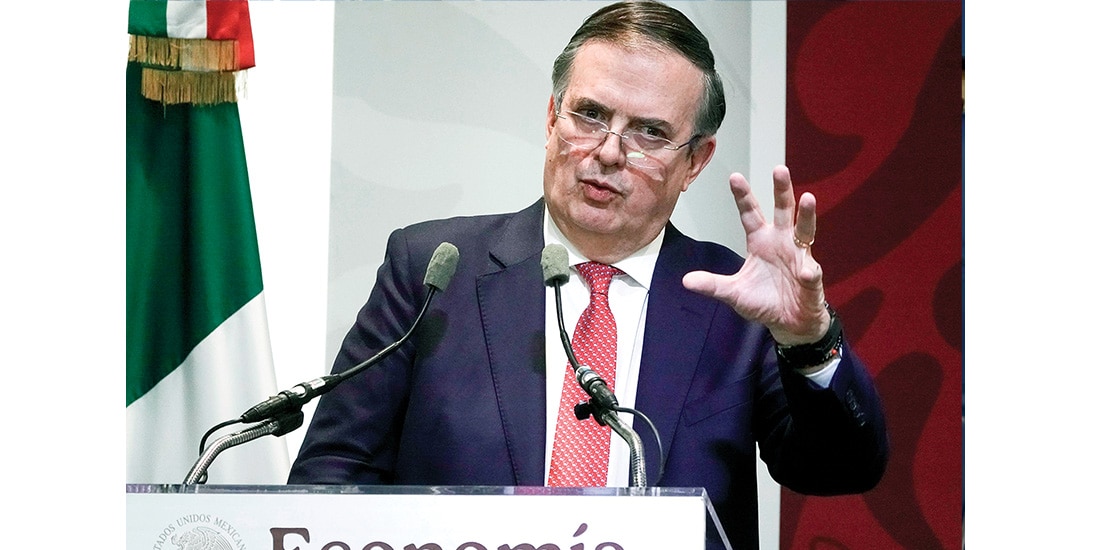 Marcelo Ebrard, titular de la SE, en conferencia sobre resultados de consulta del T-MEC, el 9 de marzo.