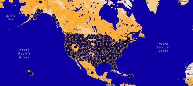 Mapa de manifestaciones No Kings en Estados Unidos.
