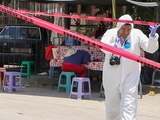 ESCENA DEL CRIMEN, en el fraccionamiento La Esmeralda en San Pablo Etla, donde ultimaron a Alejandro Leyva.