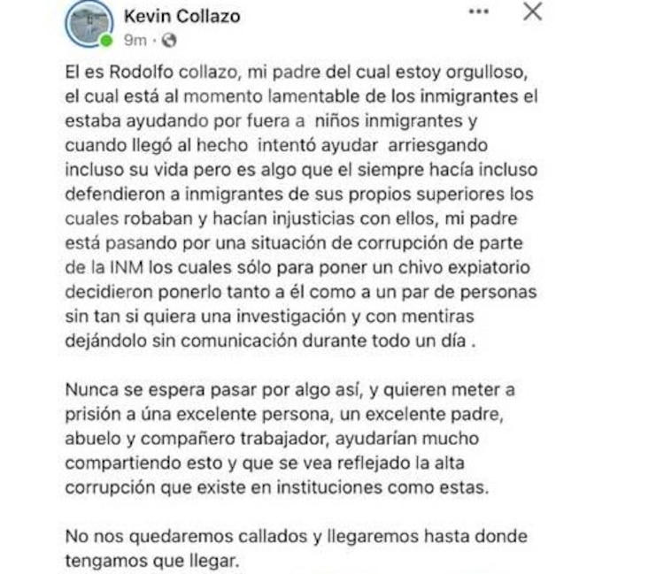 Kevin Collazo dice que su padre no estaba en el centro de detención al momento del incendio.