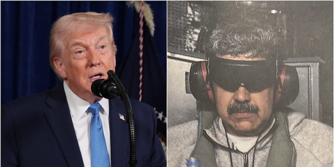 El presidente Donald Trump y Nicolás Maduro, tras ser "capturado" por Estados Unidos.