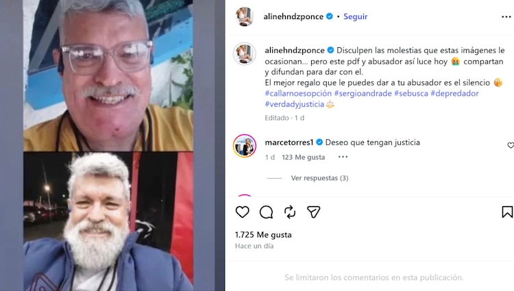 Publicación de Aline Hernández para dar con Sergio Andrade