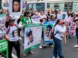 Movilización de madres buscadoras y colectivos de búsqueda de personas sobre la Calzada de Tlalpan, el 10 de junio de 2026.