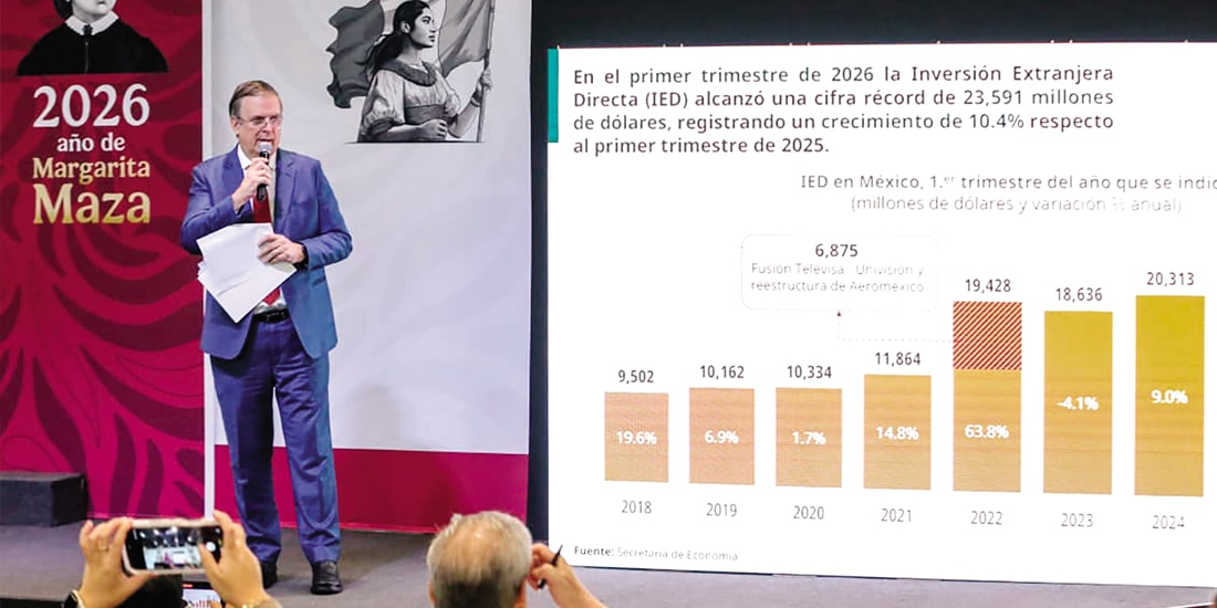El titular de la Secretaría de Economía, Marcelo Ebrard, presenta datos de IED, ayer en conferencia