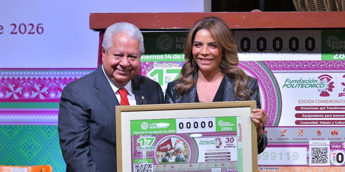 El billete conmemorativo fue presentado desde el teatro sede de los sorteos tradicionales.
