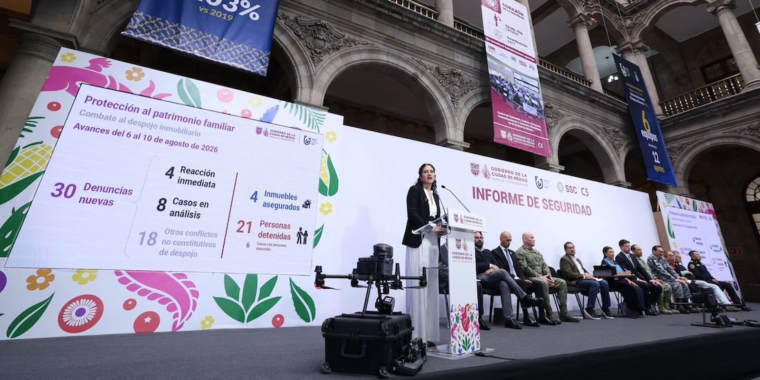 La fiscal de la Ciudad de México, Bertha Alcalde Luján, en conferencia de prensa el 10 de agosto de 2026.