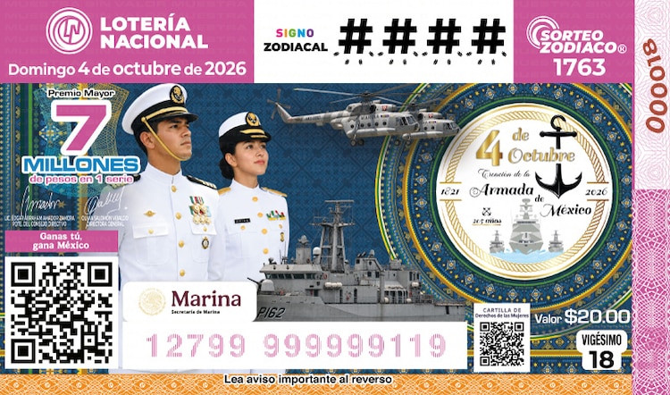 El Sorteo Zodiaco 1763 está dedicado al aniversario de la creación de la Armada de México.