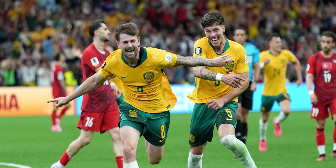 Connor Metcalfe festeja su gol en el triunfo de Australia sobre Turquía en la Copa del Mundo 2026.