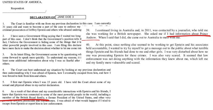 Resultados de la búsqueda "Prince Andrew" en los archivos del caso Epstein