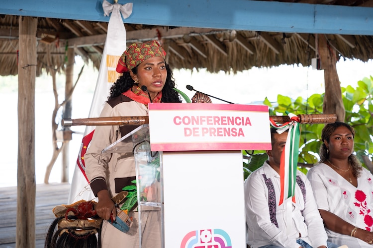 Enid Azucena Torres Agustiniano, Diosa Centéotl 2026, participó como portavoz de las comunidades originarias y afromexicanas.