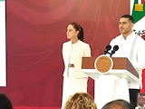 La mandataria, Claudia Sheinbaum, con Omar García Harfuch, ayer en conferencia.