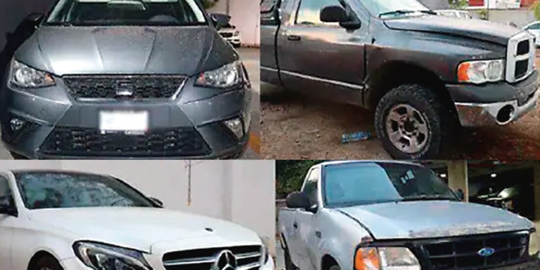 Algunos de los vehículos con reporte de robo que fueron recuperados por autoridades de Morelos durante seis cateos realizados el pasado 15 de mayo.