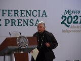Olga Sánchez Cordero, secretaria de Gobernación preside la conferencia matutina en representación de Andrés Manuel López Obrador, Presidente de México.