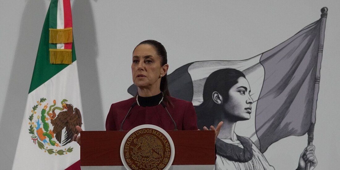 La presidenta Claudia Sheinbaum en la Mañanera del Pueblo.