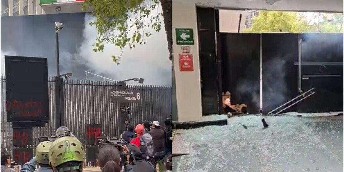 Normalistas lanzaron petardos a las instalaciones del Senado.