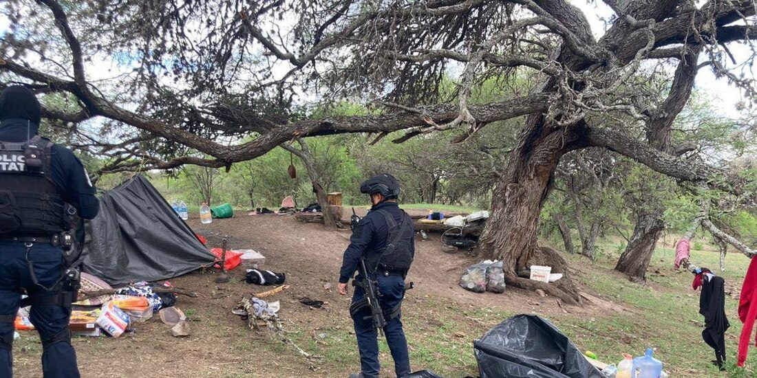 La Secretaría de Seguridad Pública de Zacatecas informa que se desmanteló un campamento que era utilizado por una célula delincuencial y se detuvo a 5 presuntos criminales.