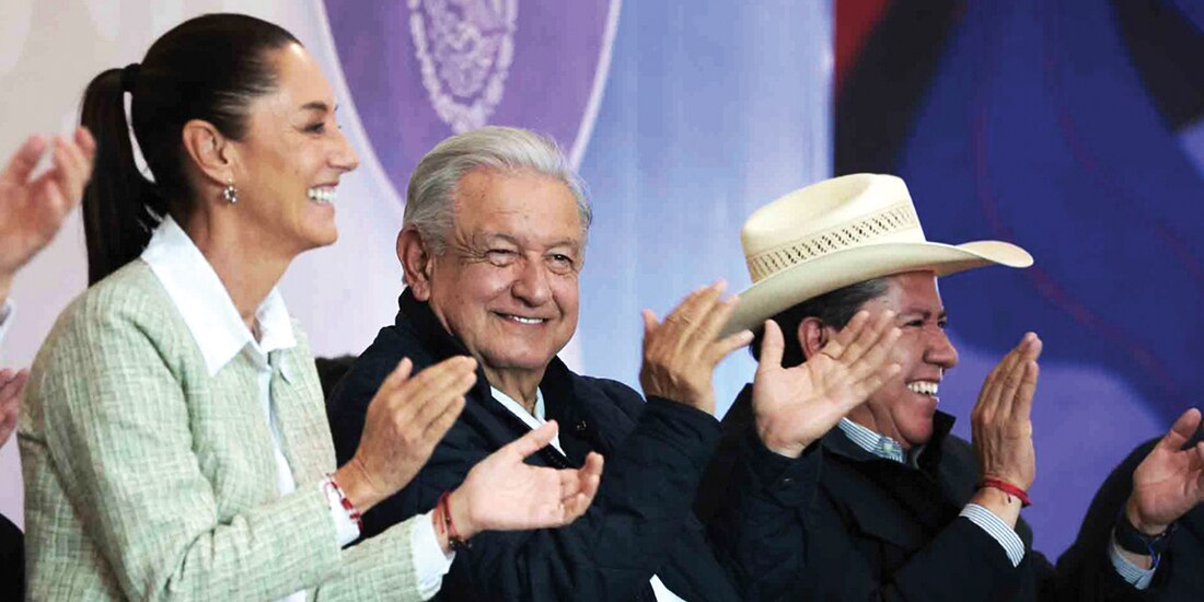 Claudia Sheinbaum, Andrés Manuel López Obrador y David Monreal, ayer en Zacatecas.