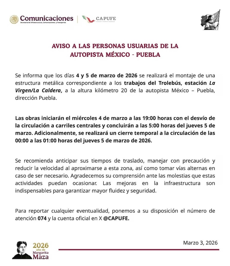 ¿Qué pasó en la Autopista México-Puebla HOY 5 de marzo?