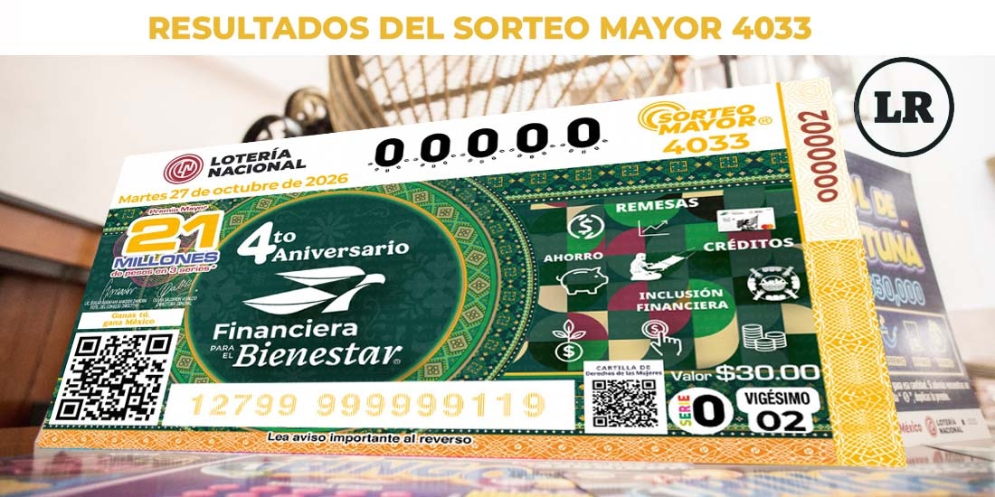 Resultados Sorteo Mayor 4033 del 27 de octubre de 2026 de Lotería Nacional.