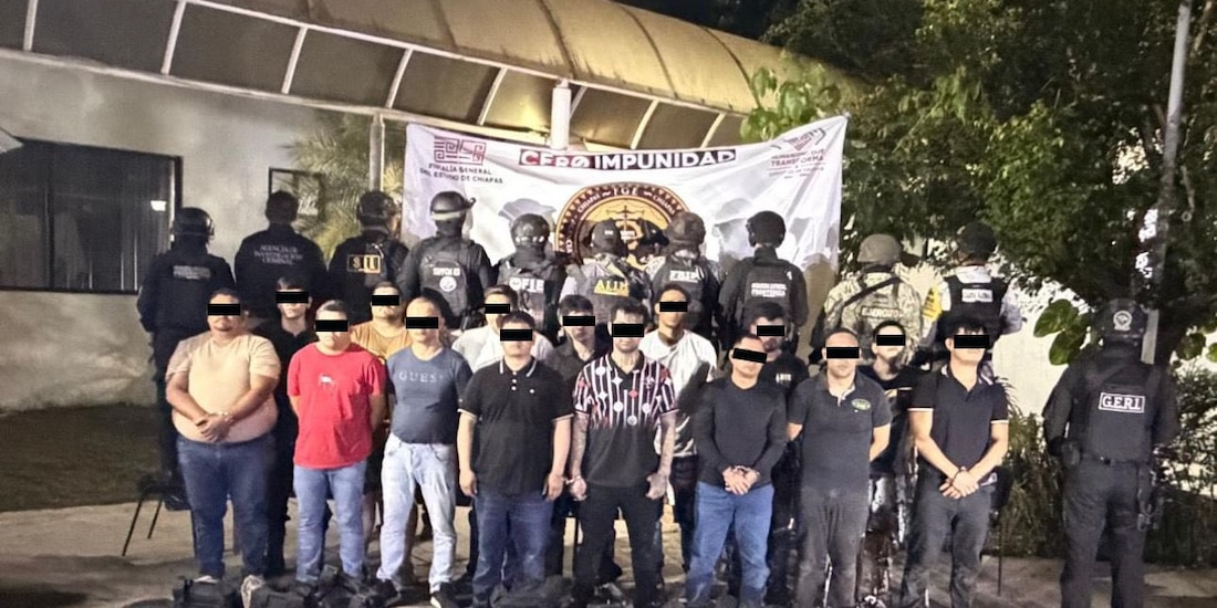 Los 15 detenidos en Tapachula, Chiapas.