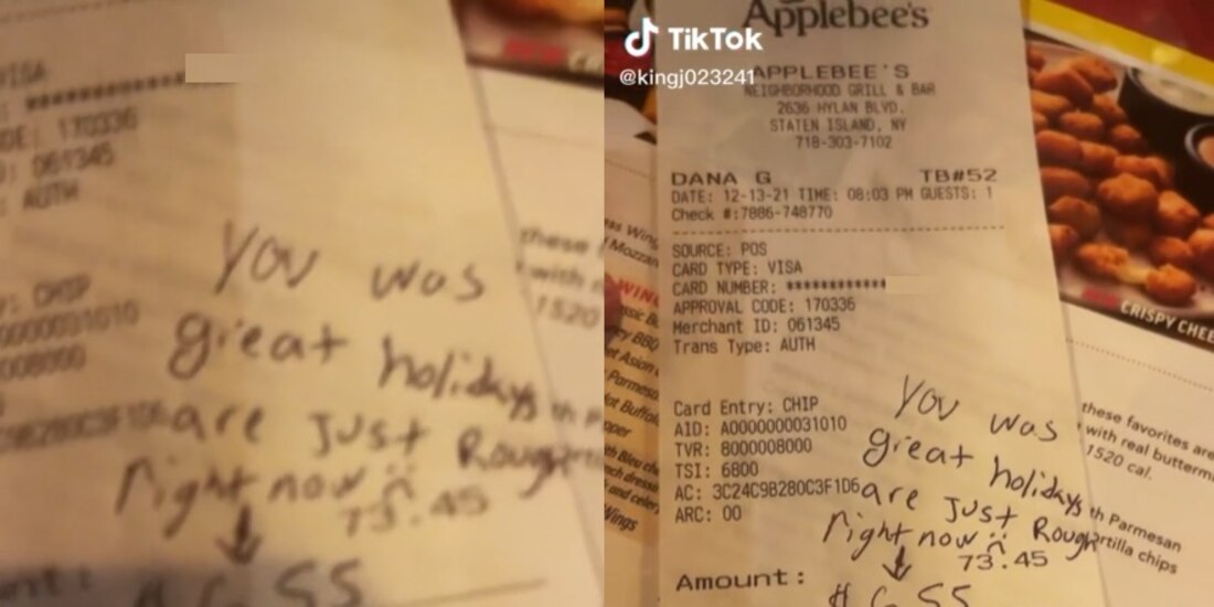 Mesero muestra la disculpa que le dejaron por no tener dinero para más propina y TikTok defiende al cliente