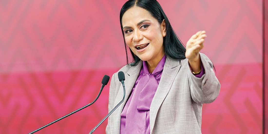 LA PRESIDENTA nacional del guinda, ayer, en conferencia de prensa.