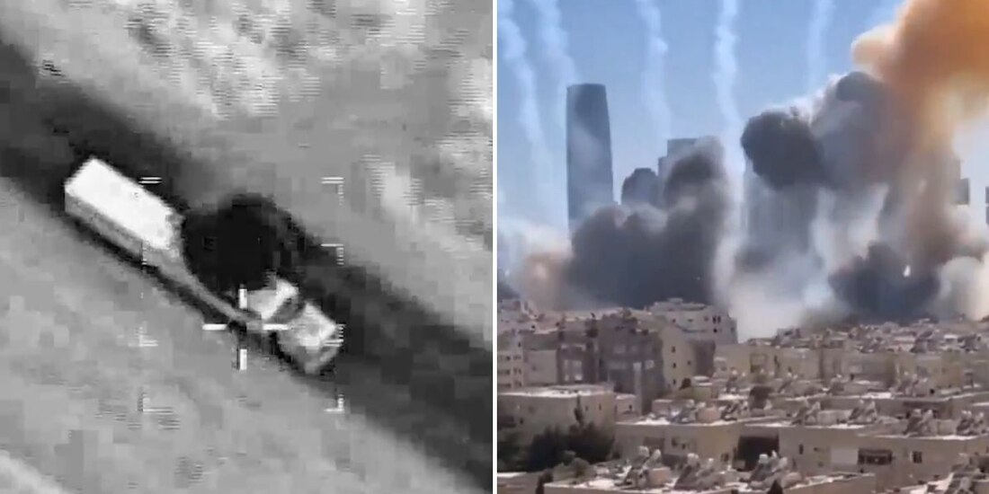 Ataque de Israel contra bases militares de Irán (izq.); ataque de Irán contra Tel Aviv (der.).