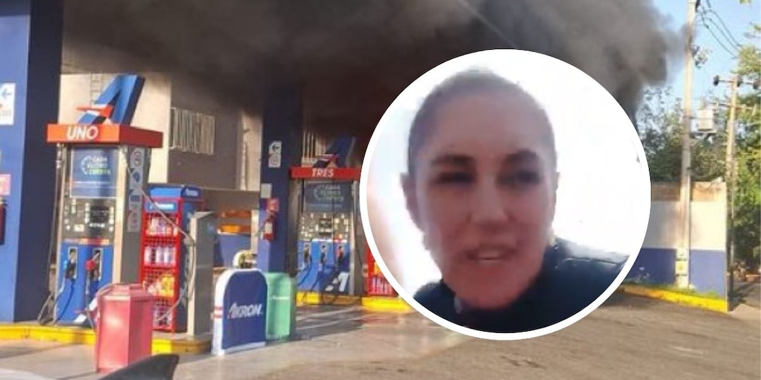 En círculo, la presidenta Claudia Sheinbaum, entrevistada por medios este domingo.