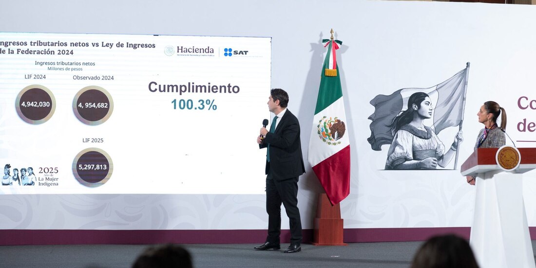 El titular del Servicio de Administración Tributaria (SAT), Antonio Martínez Dagnino, ofreció un reporte en Palacio Nacional.