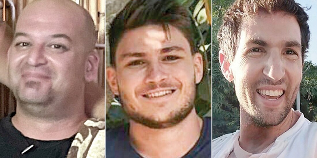 De izq. a der.: Iair Horn, Alexander Troufanov y Sagui Dekel Chen, a quienes Hamas dijo que liberará hoy.