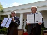 El presidente López Obrador y su entonces homólogo de Estados Unidos, Donald Trump.